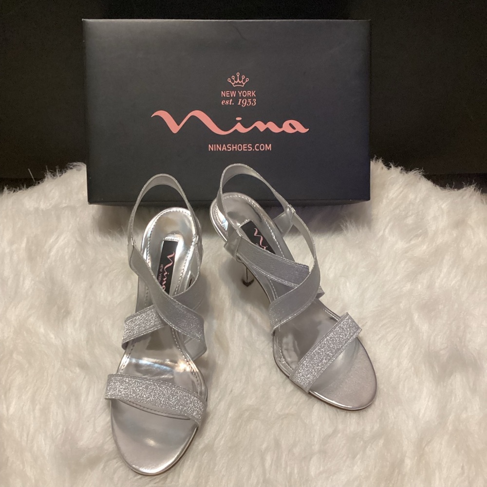 Nina Valonia Silver Criss-Cross Heels